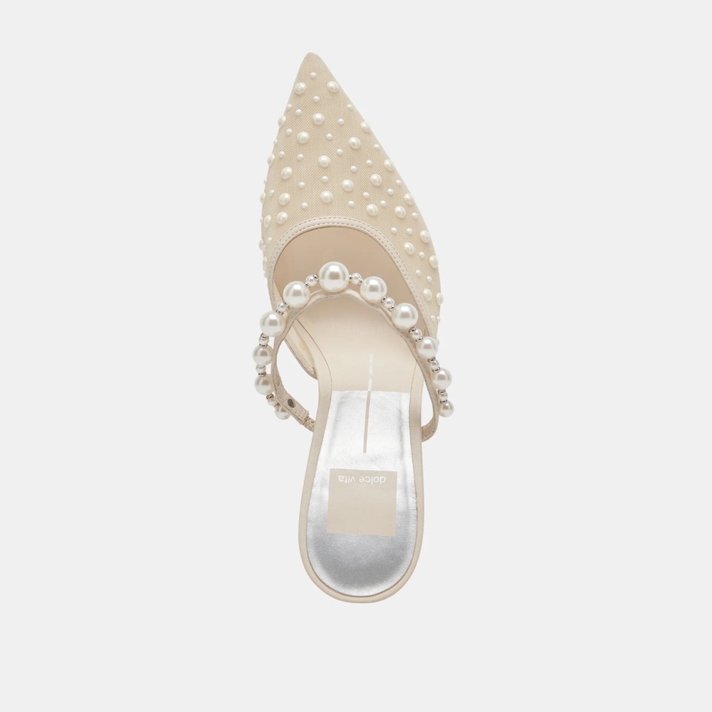 New Dolce Vita Katik pearl heels ivory mesh bridal mule wedding heels shoes - Picture 11 of 15